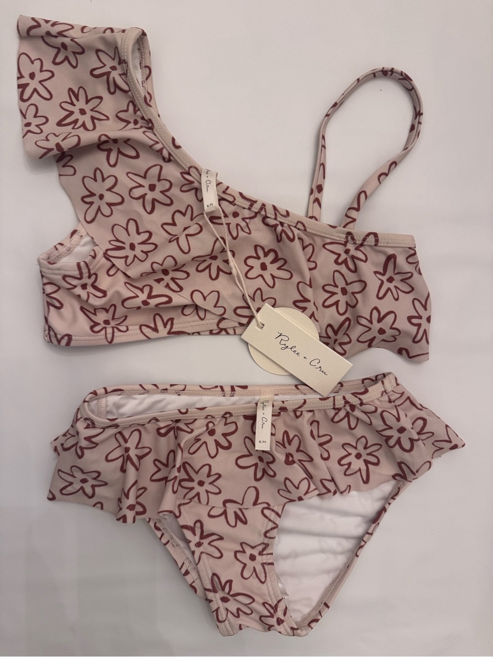 Rylee + Cru Pink Floral Girls' Two-Piece Swim Set 6/7